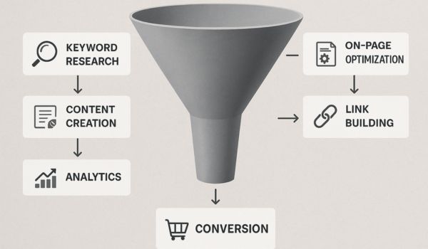 Diagram of SEO conversion funnel processes